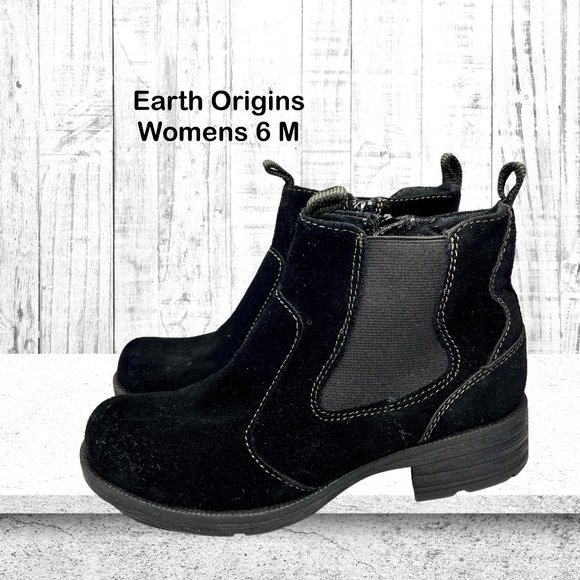 Earth Origins Womens Roxana Black Suede Elastic Block Heel Ankle Bootie Size 6M - Picture 1 of 12